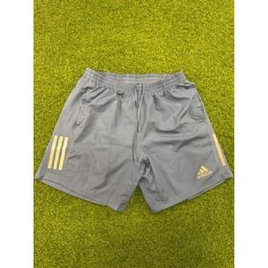 Adidas AEROREADY Mens Running Shorts Blue Grey Reflective‎ 3 Stripe Size L 7in